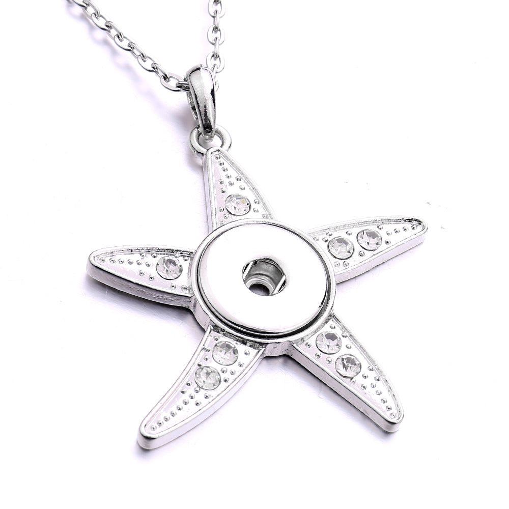 Glitter Rhinestone Starfish 18mm Snap charm Necklace Ocean Jewelry