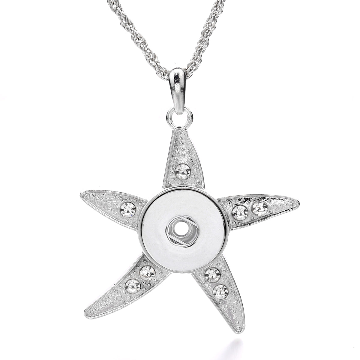 Glitter Rhinestone Starfish 18mm Snap charm Necklace Ocean Jewelry