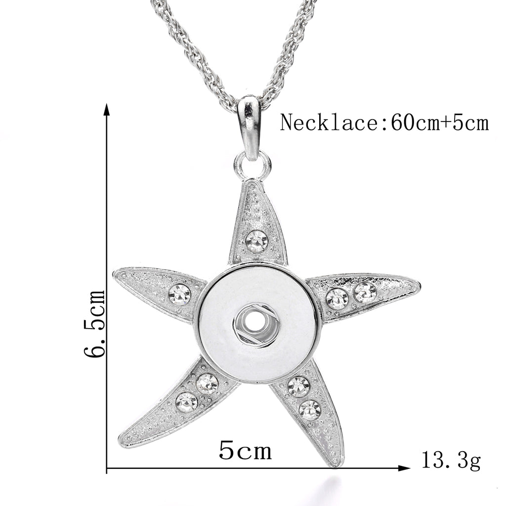 Glitter Rhinestone Starfish 18mm Snap charm Necklace Ocean Jewelry
