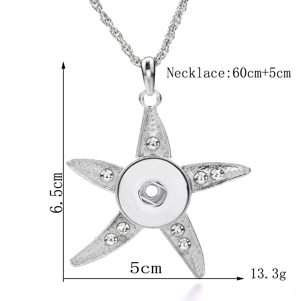 Glitter Rhinestone Starfish 18mm Snap charm Necklace Ocean Jewelry