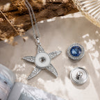 Glitter Rhinestone Starfish 18mm Snap charm Necklace Ocean Jewelry