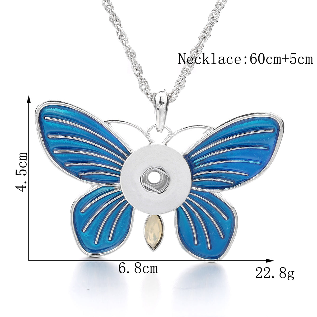 18mm Blue Butterfly Snap Charm Necklace