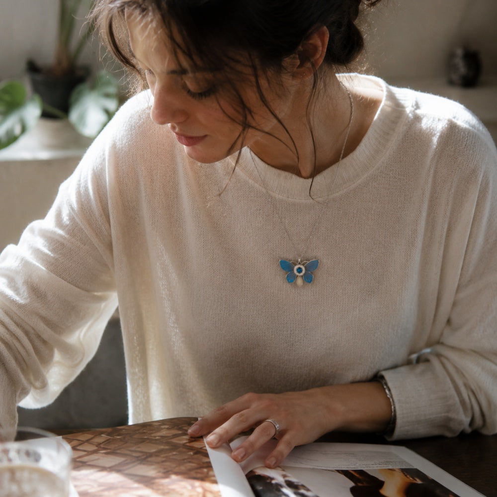 18mm Blue Butterfly Snap Charm Necklace