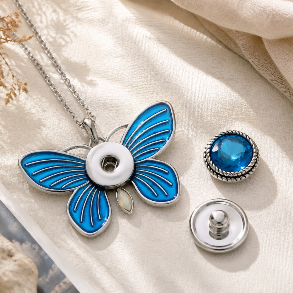 18mm Blue Butterfly Snap Charm Necklace