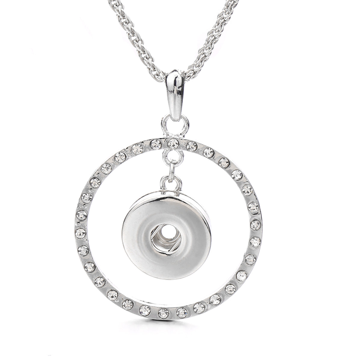 18mm Rhinestone Circle Snap Charm Necklace