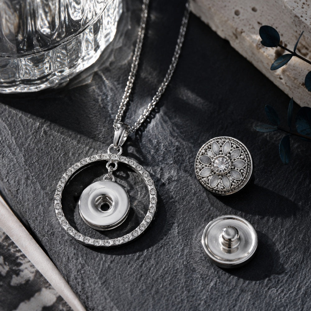 18mm Rhinestone Circle Snap Charm Necklace
