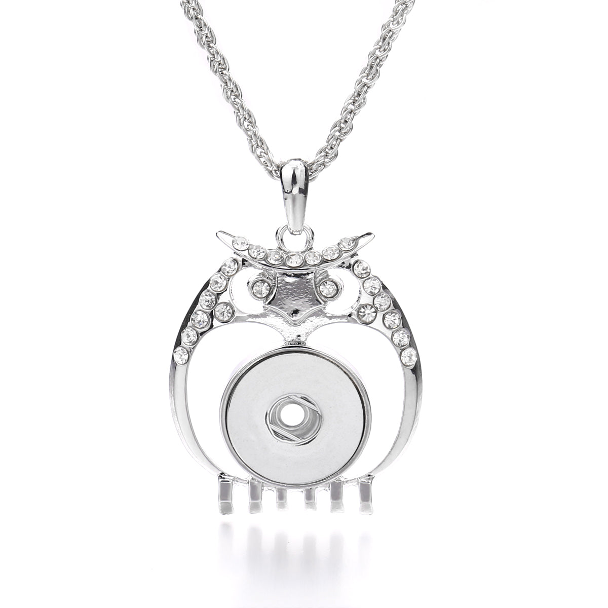 Hollow Rhinestone Owl 18mm Snap Pendant Necklace Animal Jewelry