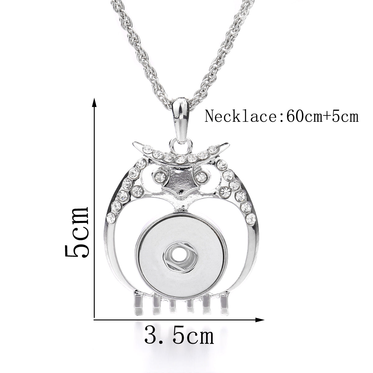 Hollow Rhinestone Owl 18mm Snap Pendant Necklace Animal Jewelry