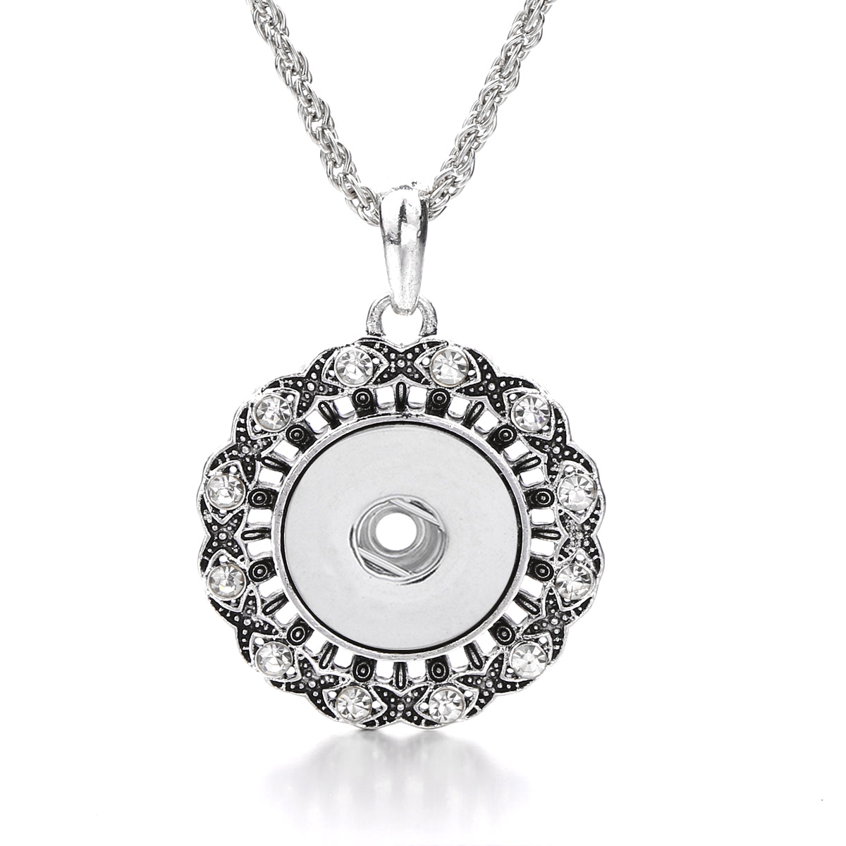 18mm Vintage Rhinestone Snap Charm Necklace