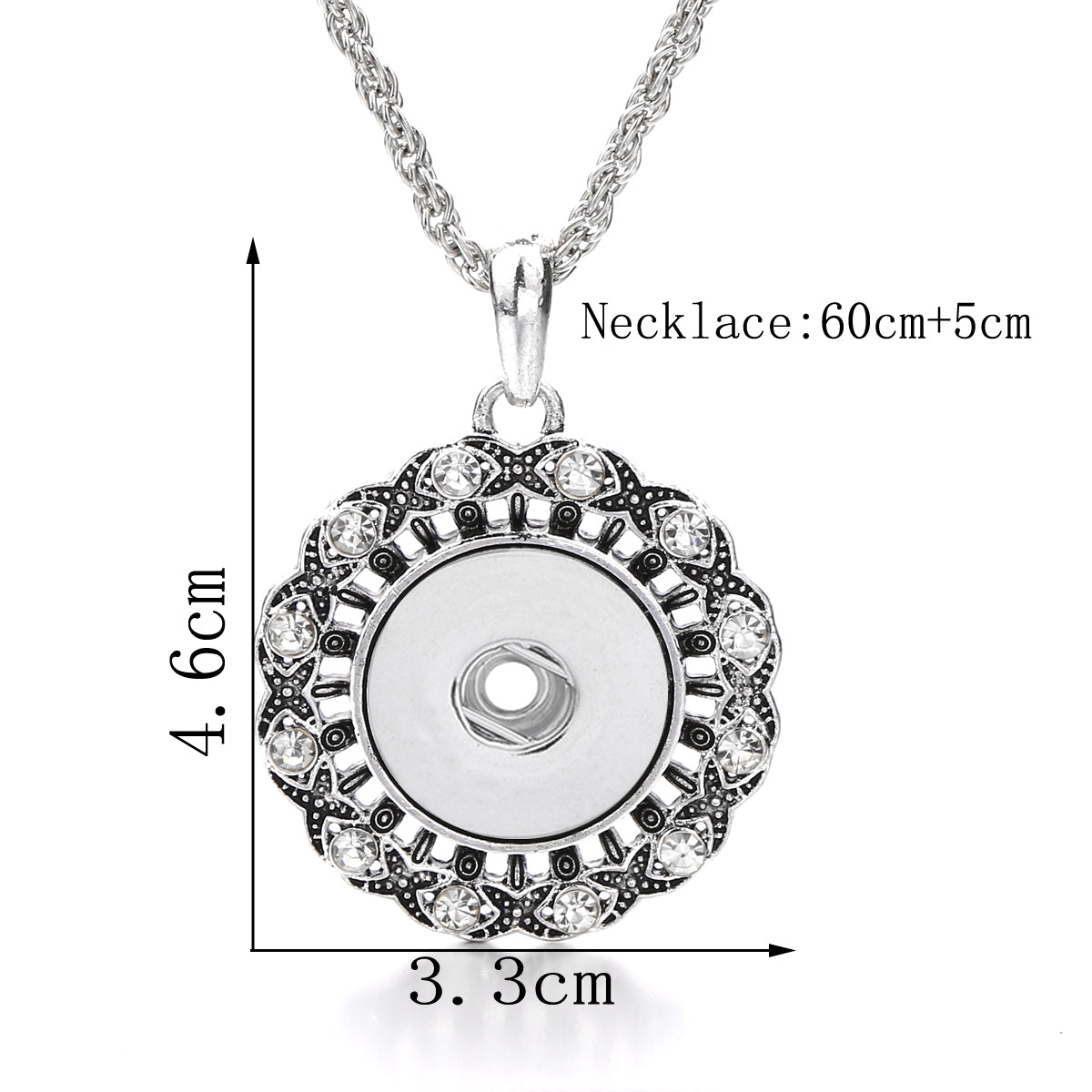 18mm Vintage Rhinestone Snap Charm Necklace
