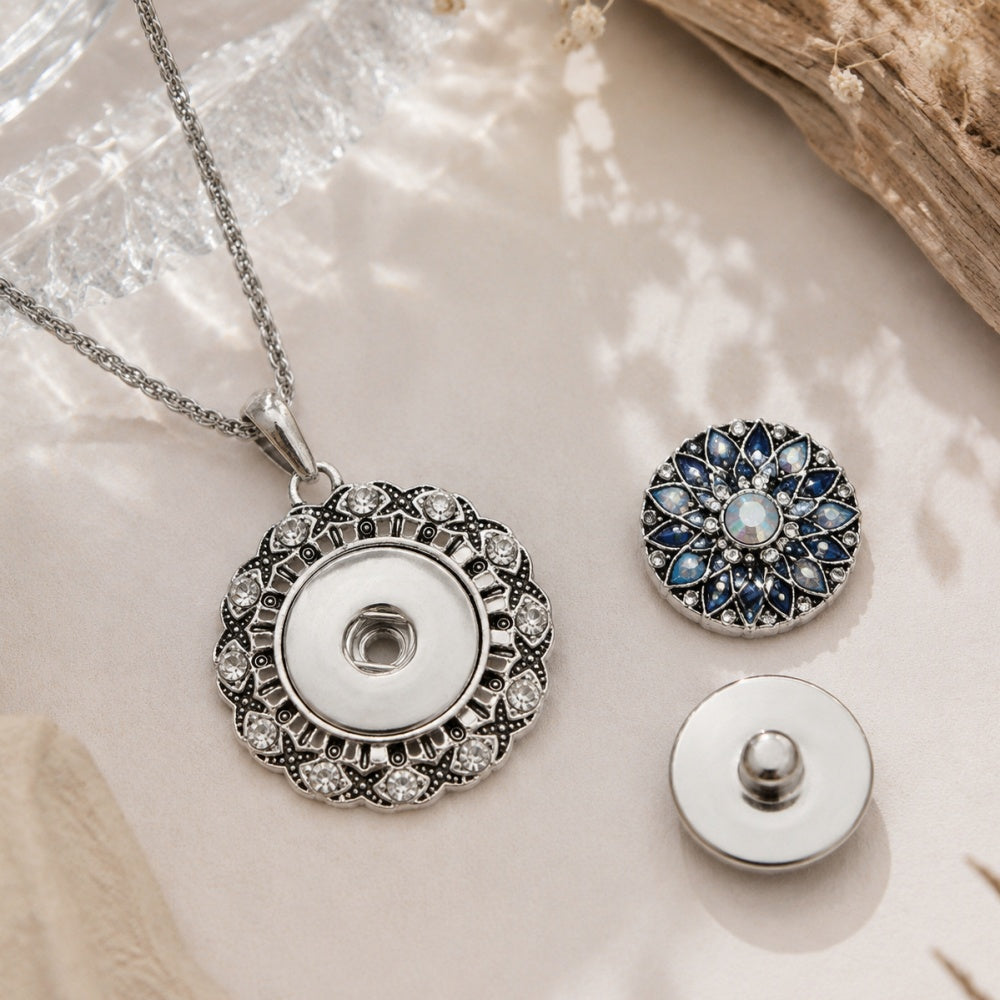 18mm Vintage Rhinestone Snap Charm Necklace