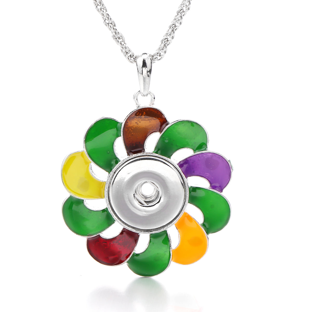 18mm Enamel Flower Snap Charm Necklace