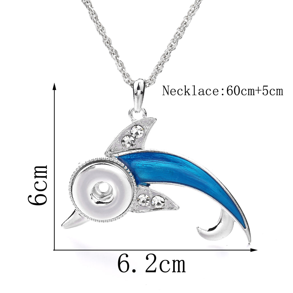 18mm Blue Dolphin Snap Charm Necklace