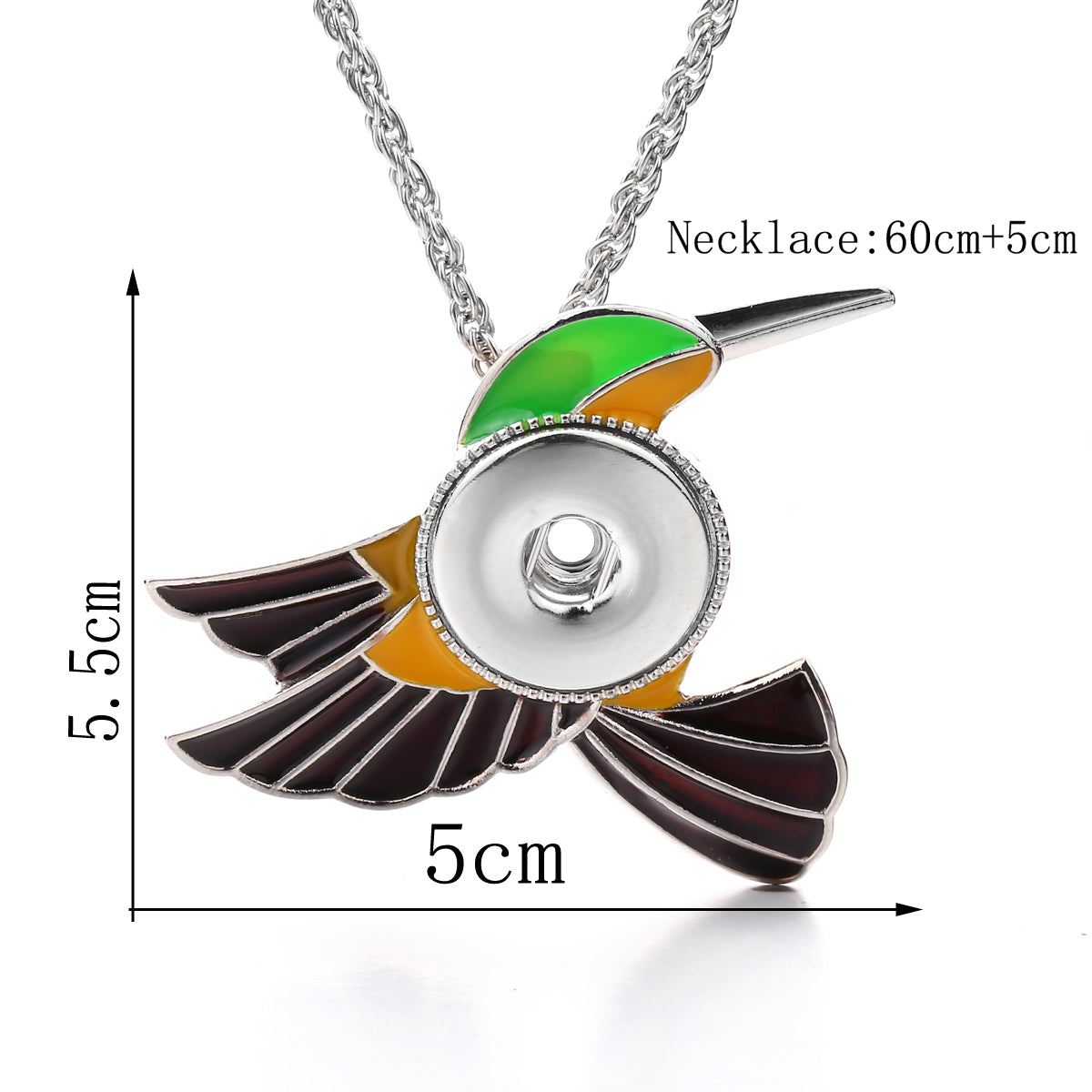 18mm Colorful Hummingbird Snap Charm Necklace