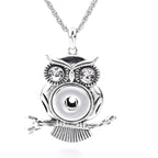 18mm Vintage Owl Rhinestone Snap Charm Necklace