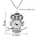 18mm Vintage Owl Rhinestone Snap Charm Necklace