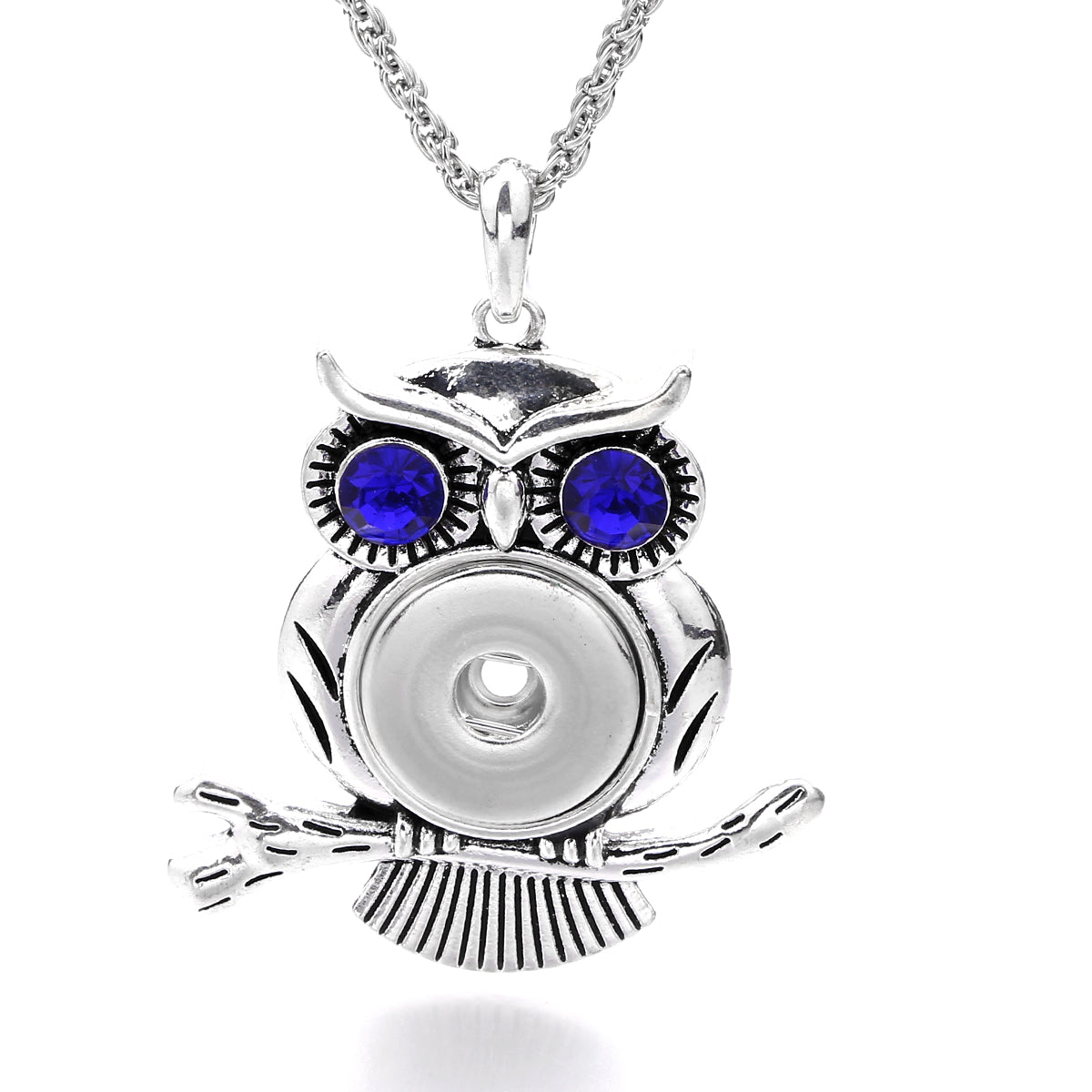 18mm Vintage Owl Rhinestone Snap Charm Necklace
