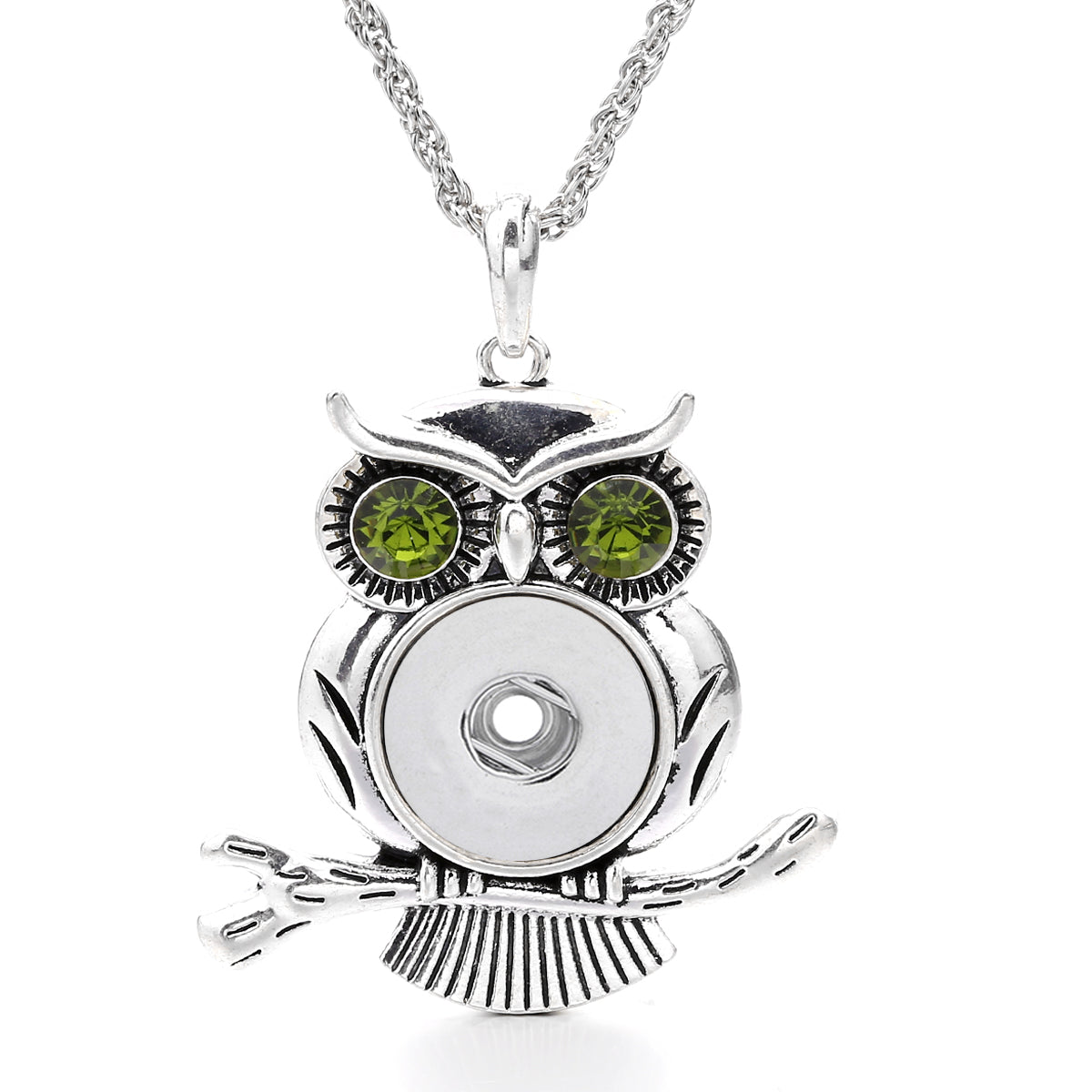 18mm Vintage Owl Rhinestone Snap Charm Necklace