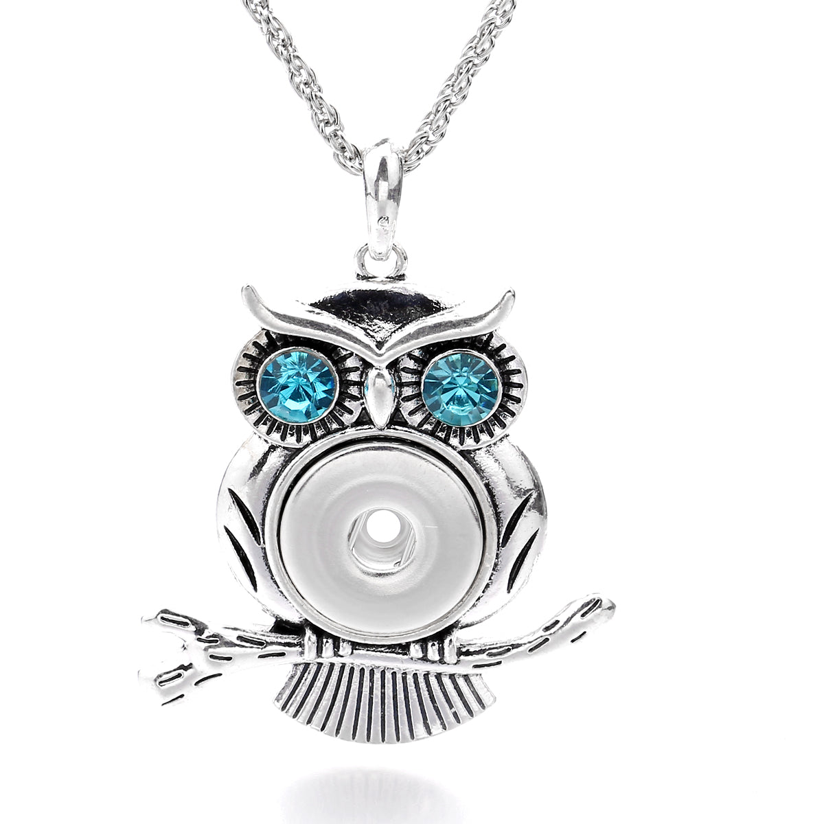 18mm Vintage Owl Rhinestone Snap Charm Necklace