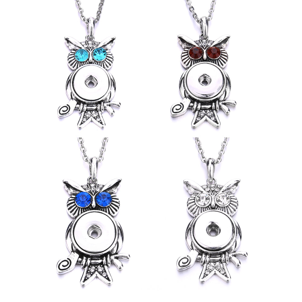 18mm Vintage Owl Branch Rhinestone Snap Charm Necklace