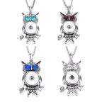 18mm Vintage Owl Branch Rhinestone Snap Charm Necklace