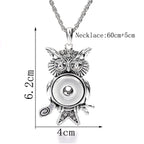 18mm Vintage Owl Branch Rhinestone Snap Charm Necklace