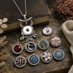 18mm Vintage Owl Branch Rhinestone Snap Charm Necklace