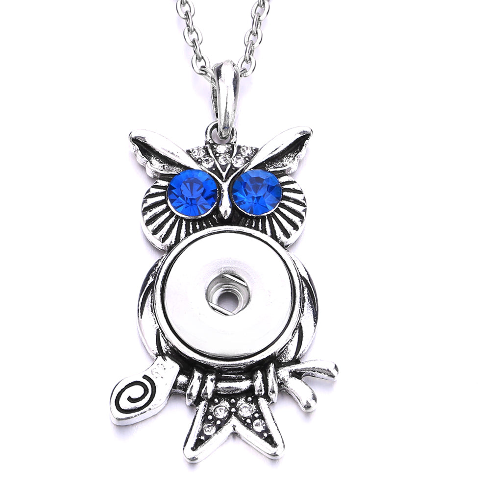 18mm Vintage Owl Branch Rhinestone Snap Charm Necklace