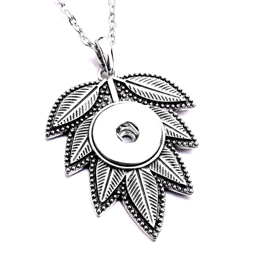 18mm Vintage Leaf Snap Charm Necklace