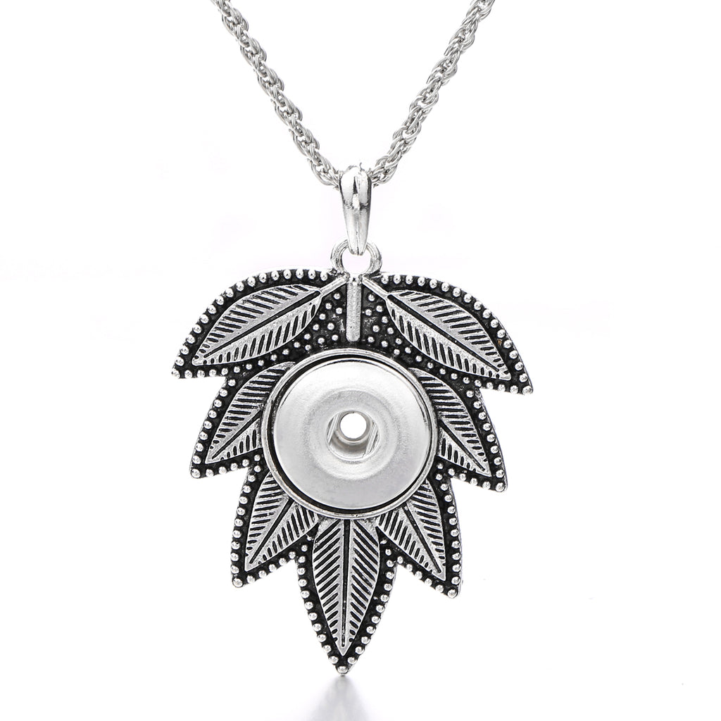 18mm Vintage Leaf Snap Charm Necklace