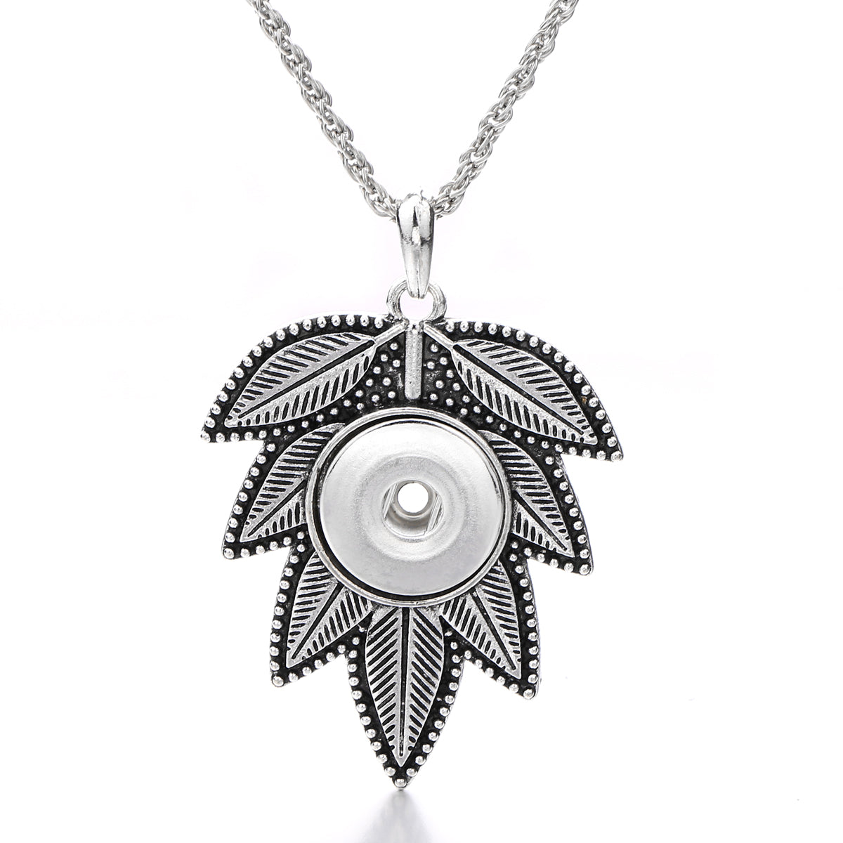 18mm Vintage Leaf Snap Charm Necklace