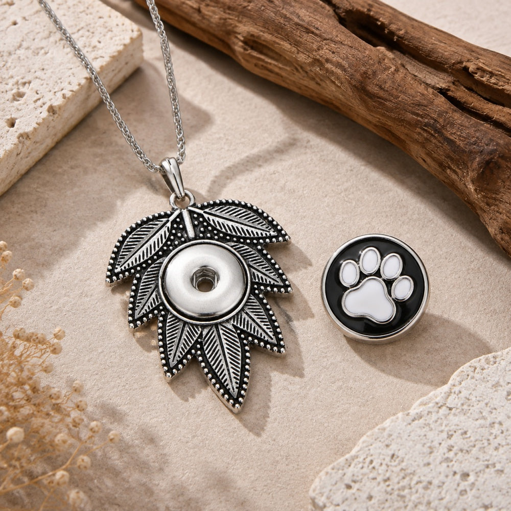 18mm Vintage Leaf Snap Charm Necklace
