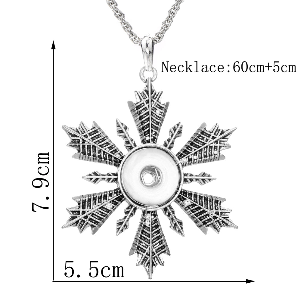 18mm Vintage Snowflake Snap Charm Necklace