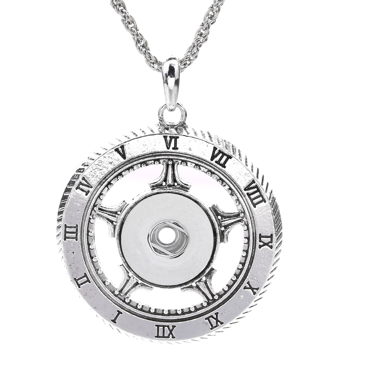 18mm Vintage Clock Face Snap Charm Necklace