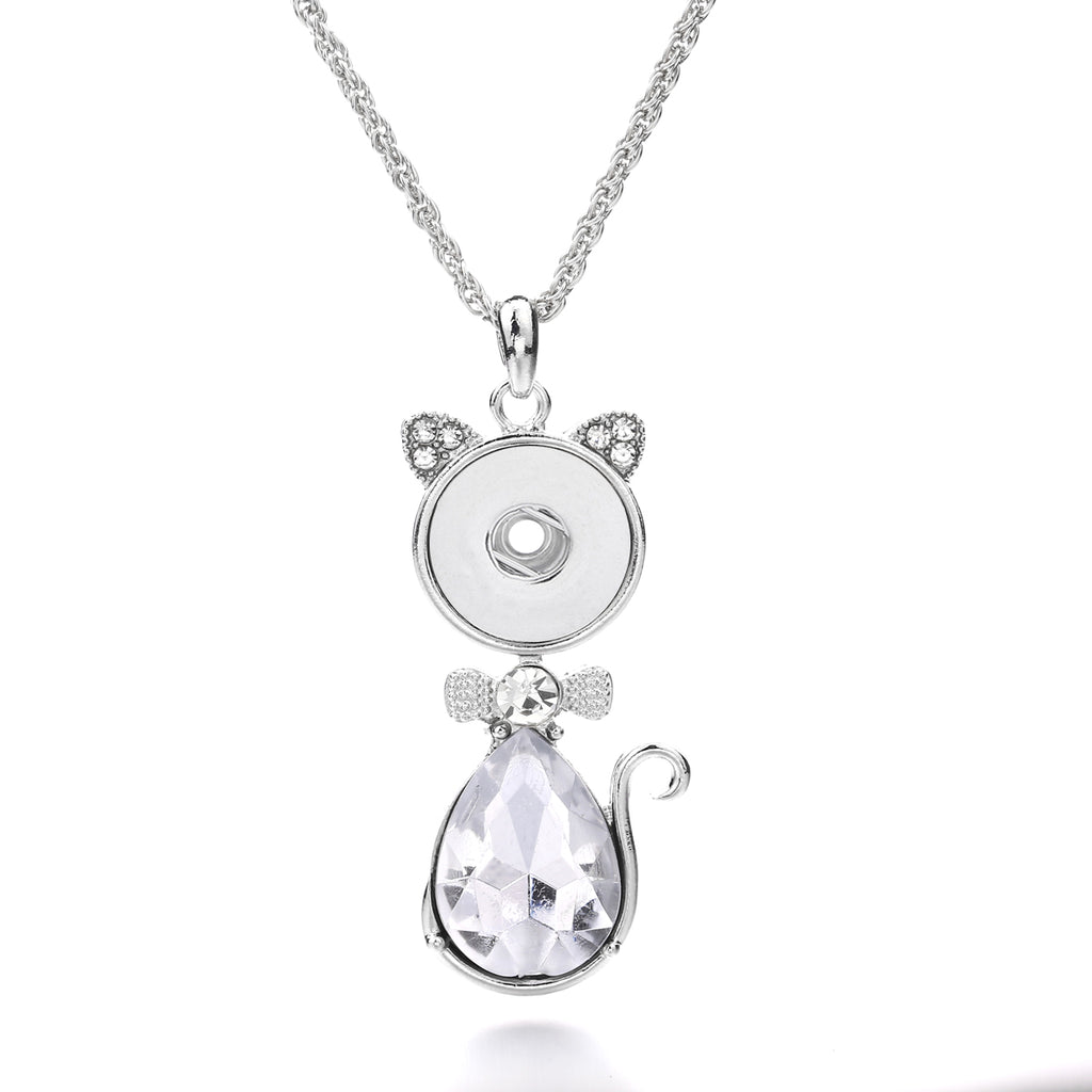 18mm Crystal Cat Snap Charm Necklace | Cute Animal Interchangeable Pendant