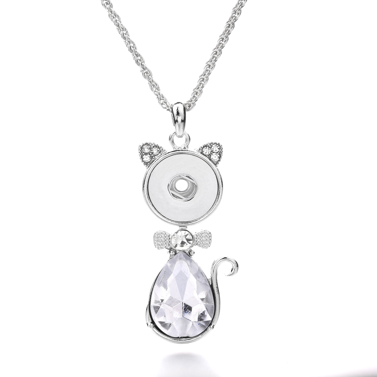 18mm Crystal Cat Snap Charm Necklace | Cute Animal Interchangeable Pendant