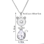 18mm Crystal Cat Snap Charm Necklace | Cute Animal Interchangeable Pendant