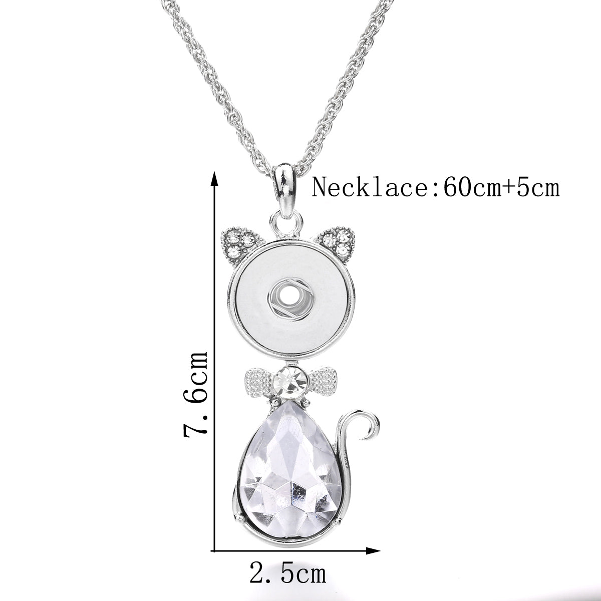 18mm Crystal Cat Snap Charm Necklace | Cute Animal Interchangeable Pendant