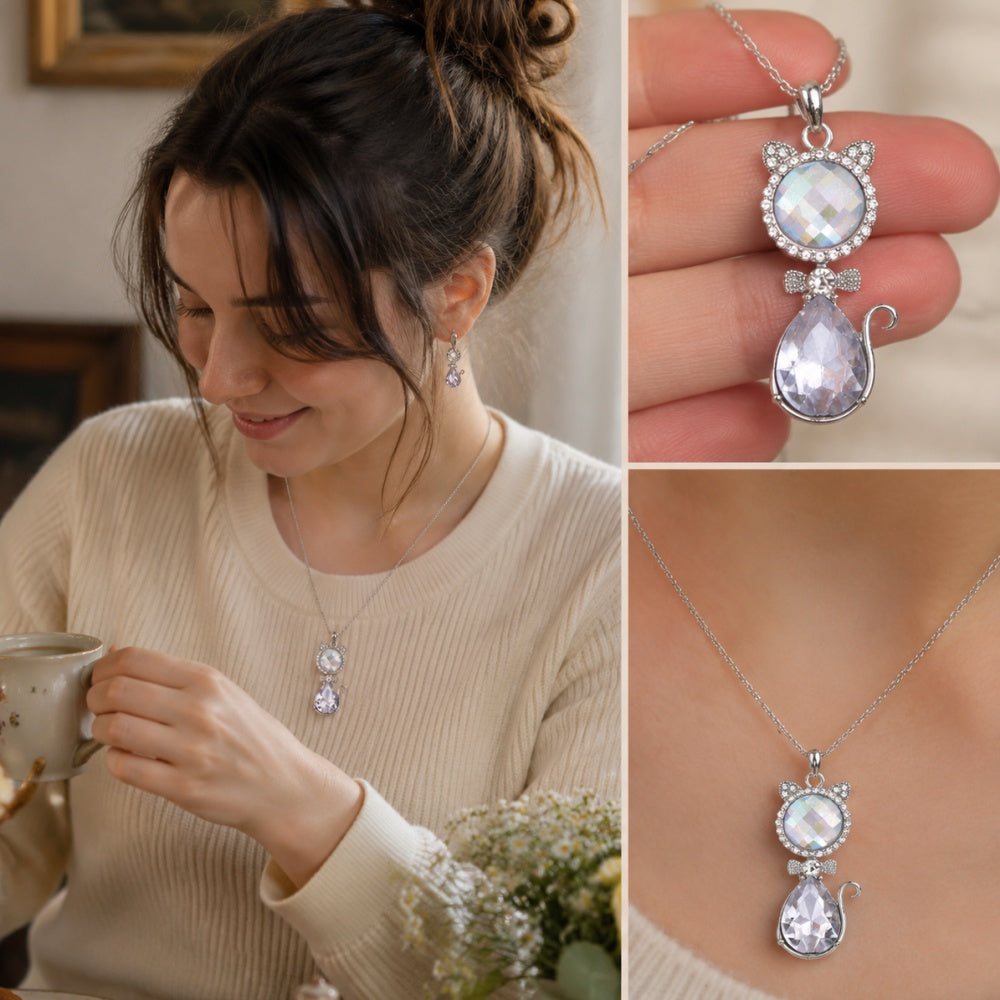 18mm Crystal Cat Snap Charm Necklace | Cute Animal Interchangeable Pendant