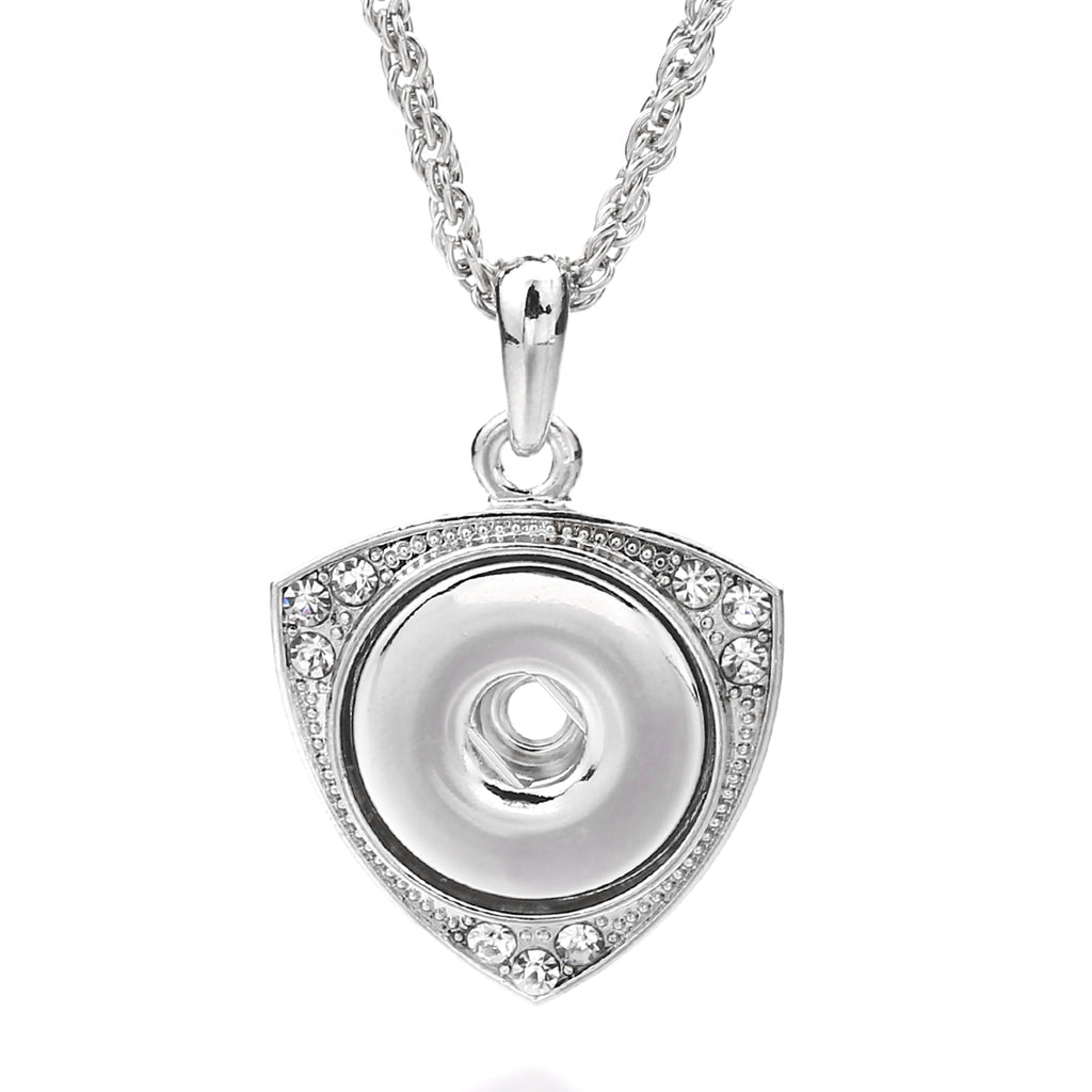 18mm Shield Shape Rhinestone Snap Charm Necklace | Geometric Interchangeable Jewelry