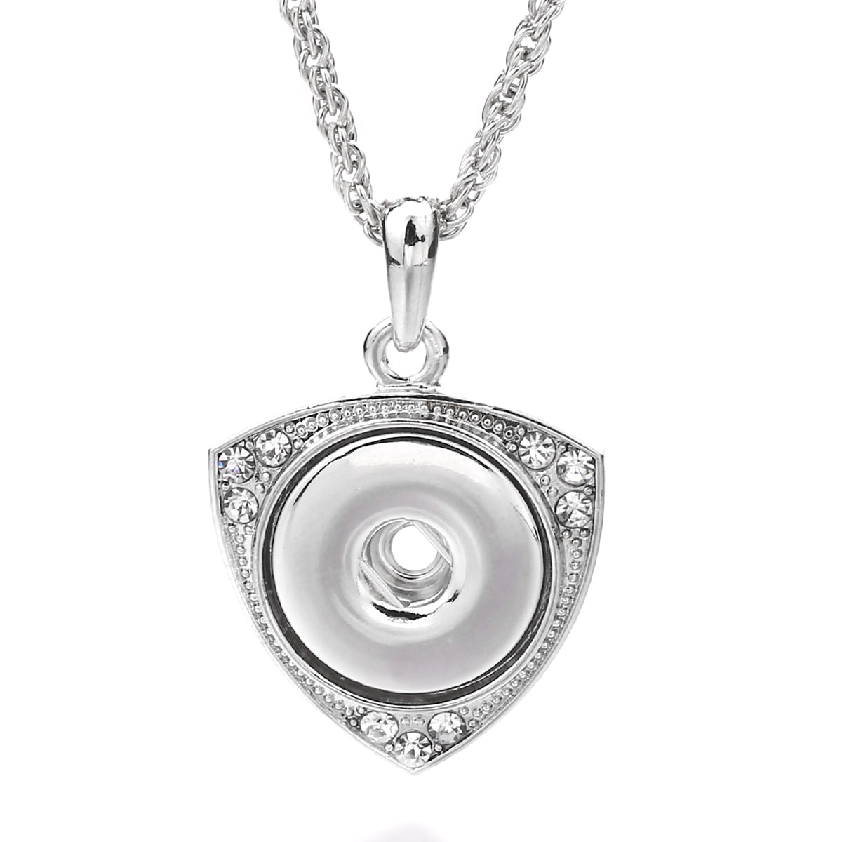 18mm Shield Shape Rhinestone Snap Charm Necklace | Geometric Interchangeable Jewelry