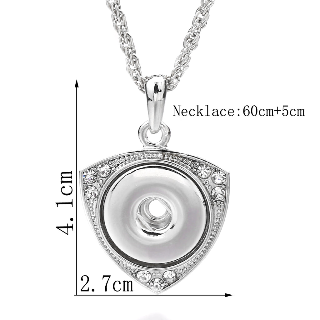 18mm Shield Shape Rhinestone Snap Charm Necklace | Geometric Interchangeable Jewelry