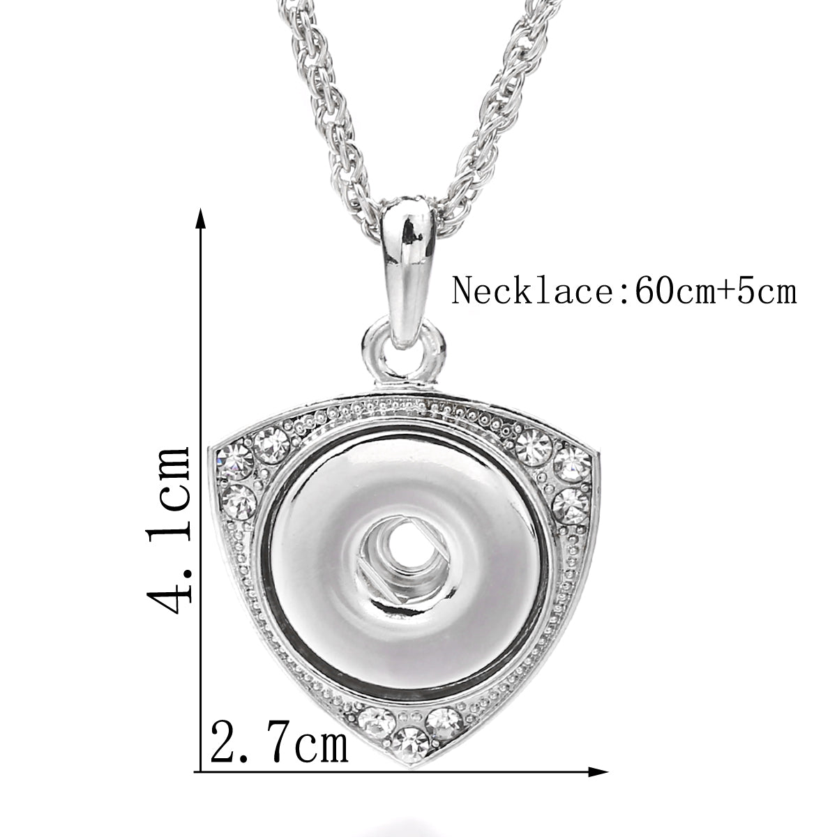 18mm Shield Shape Rhinestone Snap Charm Necklace | Geometric Interchangeable Jewelry