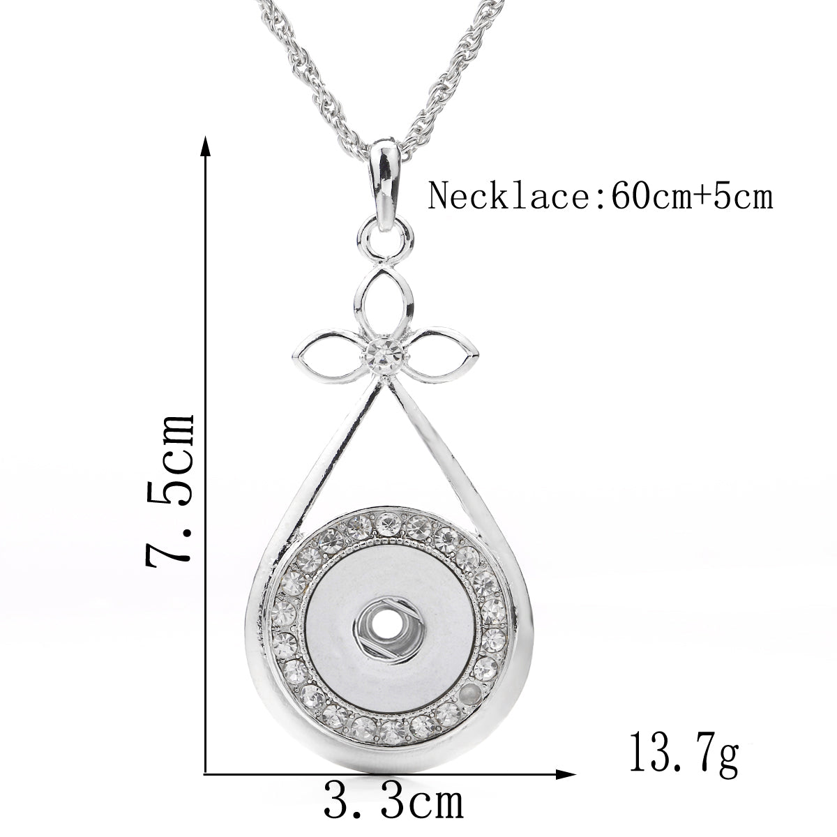 18mm Crystal Bow Teardrop Snap Charm Necklace