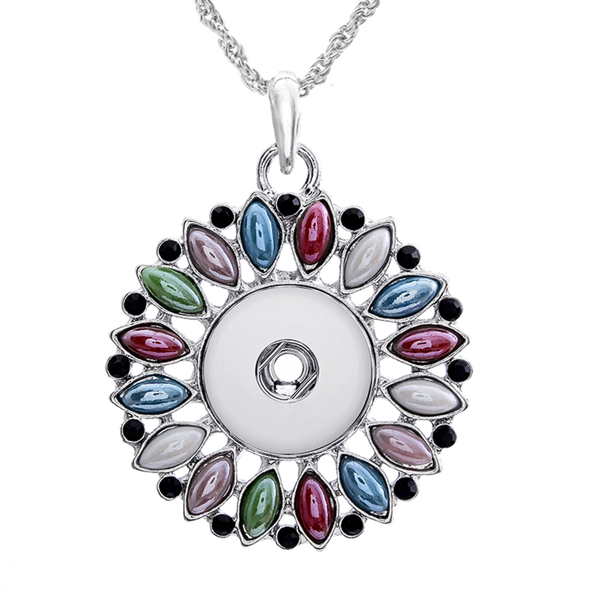 18mm Jewel Flower Halo Snap Pendant | Interchangeable Charm Jewelry