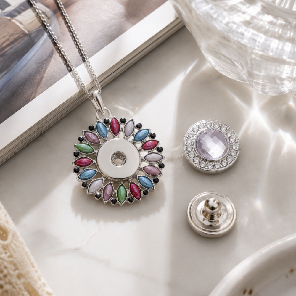 18mm Jewel Flower Halo Snap Pendant | Interchangeable Charm Jewelry