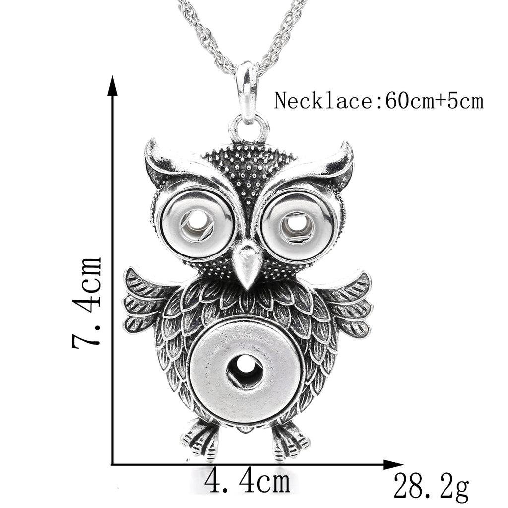 18mm Owl Snap Pendant Necklace | Vintage Animal Charm Jewelry