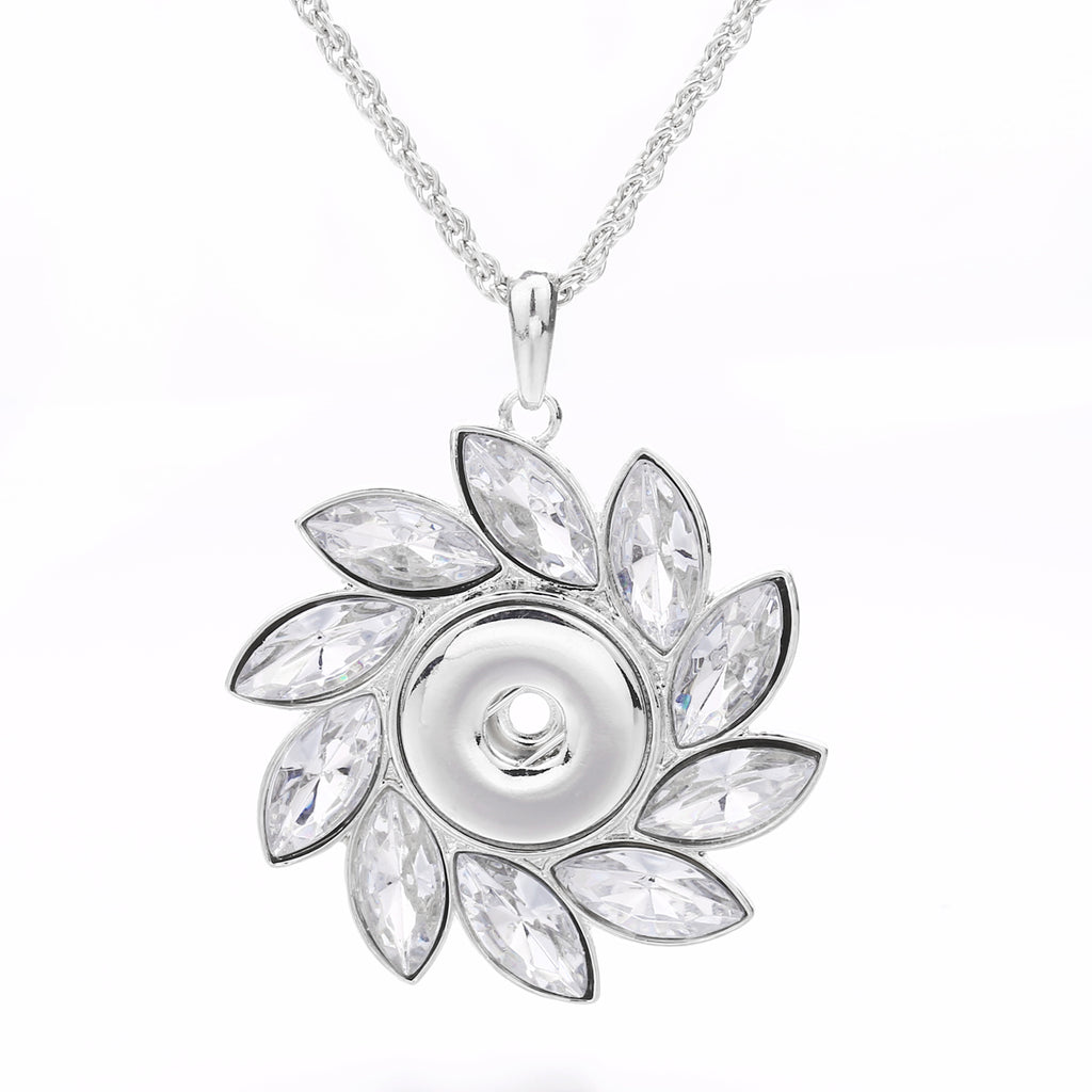 18mm Crystal Flower Snap Charm Necklace | Rhinestone Floral Interchangeable Pendant