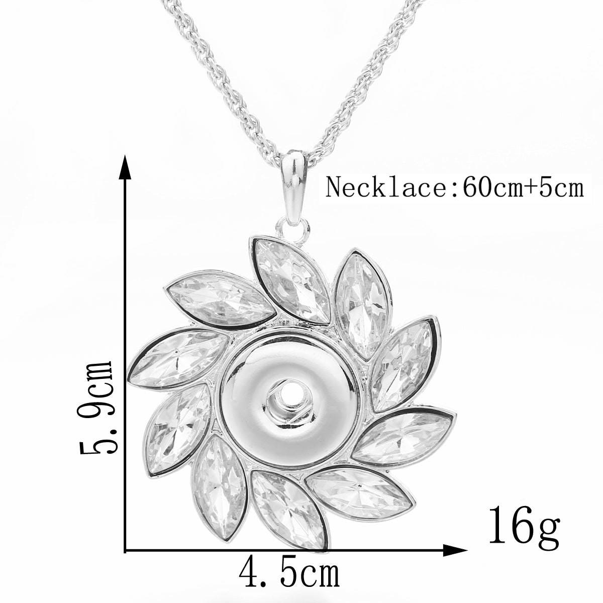 18mm Crystal Flower Snap Charm Necklace | Rhinestone Floral Interchangeable Pendant
