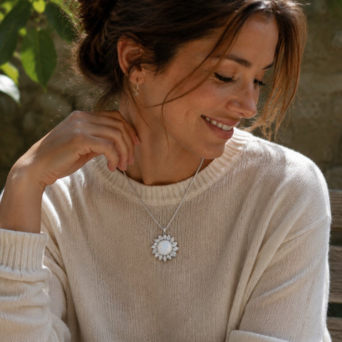 18mm Crystal Flower Snap Charm Necklace | Rhinestone Floral Interchangeable Pendant